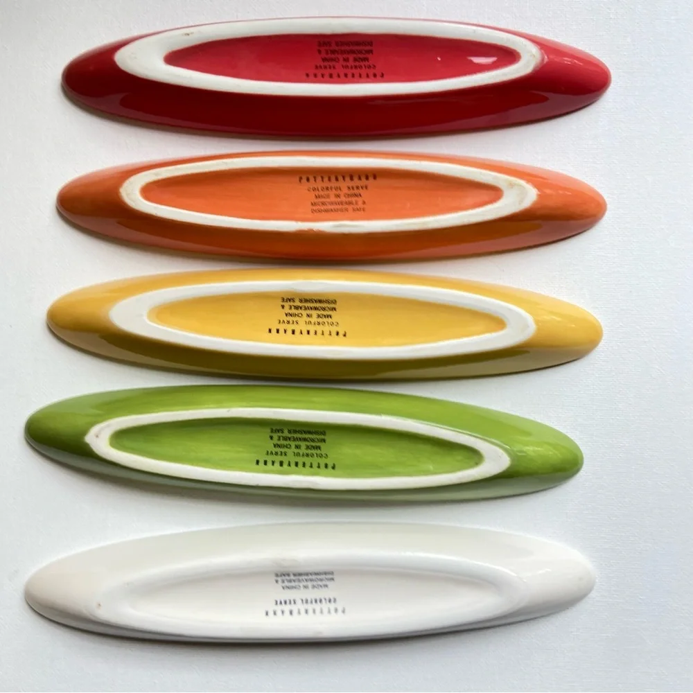 Pottery Barn olive boats set of five Colorful Serve ceramic dishes 8 inches
